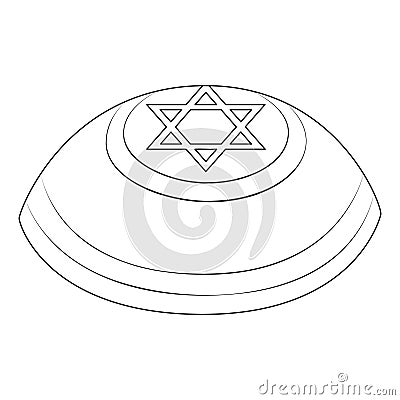Yarmulka. Traditional hat Kippa. Coloring page. Line Art. Vector Illustration