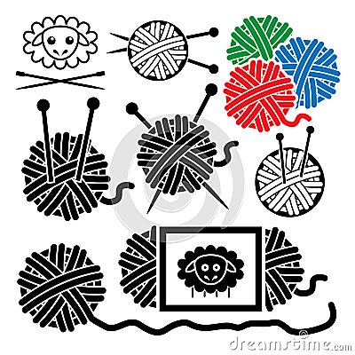 Yarn balls with sewing equipment, vector Vector Illustration