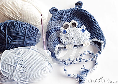 Yarn and hippo baby hat Stock Photo