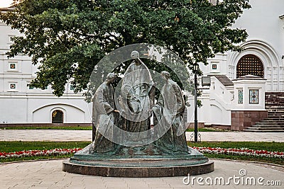 Yaroslavl, Russia - Circa August 2018 : Monument to the Holy Trinity before the Assumption Cathedral in Yaroslavl Editorial Stock Photo