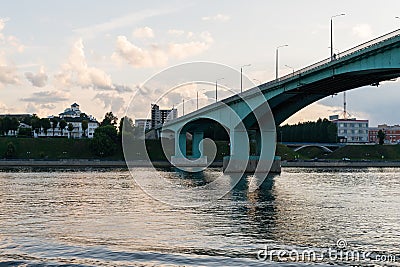 Yaroslavl, Russia, July 8, 2023. Road bridge over the river, view from below. Editorial Stock Photo