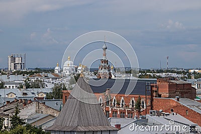 Yaroslavl. View from height. View from the monastery belfry of the Transfiguration monastery. Modern buildings in the old town Stock Photo