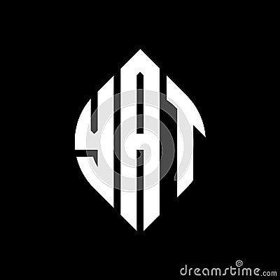 YAT circle letter logo design with circle and ellipse shape. YAT ellipse letters with typographic style. The three initials form a Vector Illustration