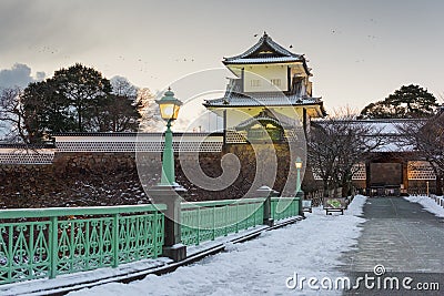 Kanazawa, Japan at Kanazawa Castle on a Winter Dusk Stock Photo