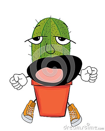 Yawning cactus cartoon Cartoon Illustration