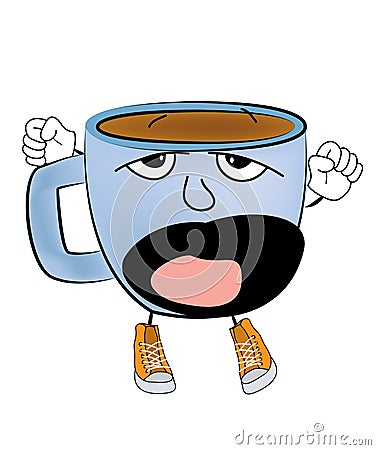 Yawning Cup of coffee cartoon Cartoon Illustration