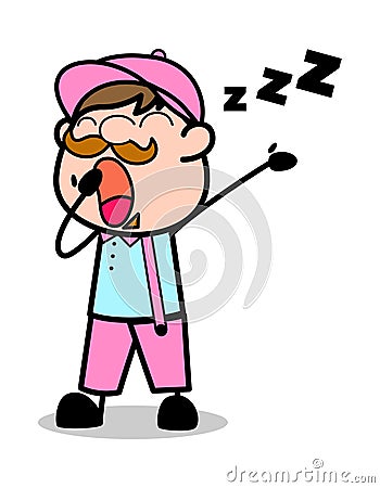 Yawning - Retro Delivery Man Vendor Vector Illustration Stock Photo