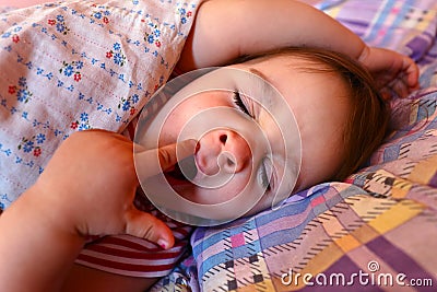Yawning sleeping girl Stock Photo