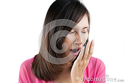 Yawning tired woman isolate on white background Stock Photo