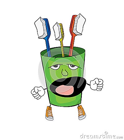 Yawning Toothbrushes in a cup cartoon Cartoon Illustration