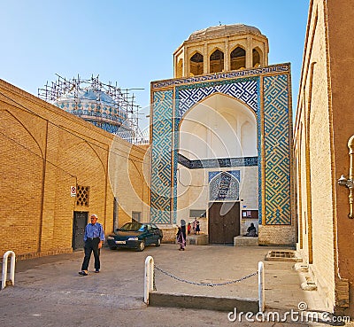 The entrance portal of Dahouk mosque, Yazd, Iran Editorial Stock Photo