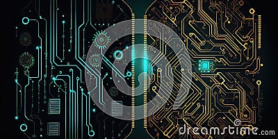 Ð¡yber Patterns. Circuit Board Texture. digital high illustration. AI generative Cartoon Illustration
