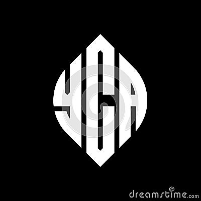 YCA circle letter logo design with circle and ellipse shape. YCA ellipse letters with typographic style. The three initials form a Vector Illustration
