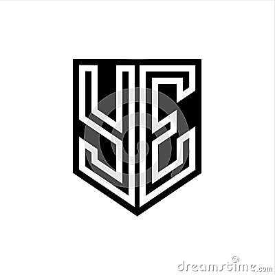 YE Logo monogram shield geometric white line inside black shield color design Vector Illustration