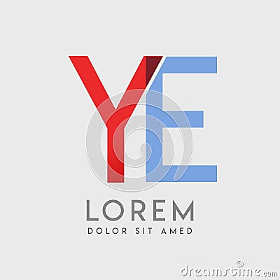 YE logo letters with blue and red gradation Vector Illustration
