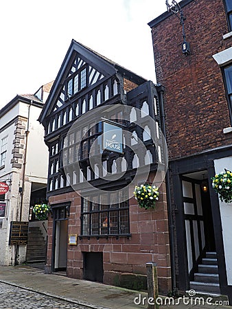 Ye Olde Custom House a pub in a 17th century building on Watergate street Chester Editorial Stock Photo