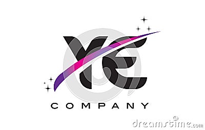 YE Y E Black Letter Logo Design with Purple Magenta Swoosh Vector Illustration