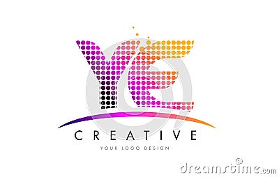 YE Y E Letter Logo Design with Magenta Dots and Swoosh Vector Illustration
