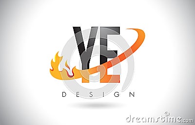 YE Y E Letter Logo with Fire Flames Design and Orange Swoosh. Vector Illustration