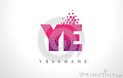 YE Y E Letter Logo with Pink Purple Color and Particles Dots Design. Vector Illustration