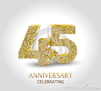 45 - year anniversary banner. 45th anniversary 3d logo with gold elements. Cartoon Illustration