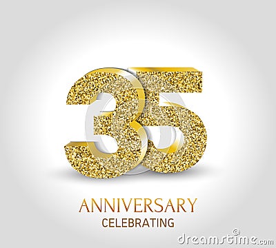 35 - year anniversary banner. 35th anniversary 3d logo with gold elements. Cartoon Illustration