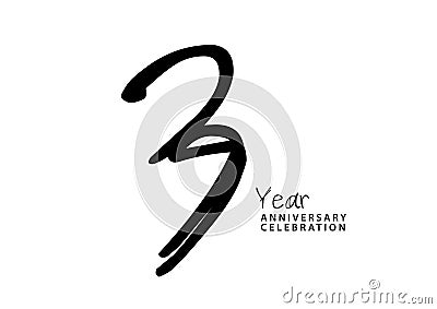 3 year anniversary celebration black color logotype vector, 3 number design, 3rd Birthday invitation, anniversary logo template, Vector Illustration