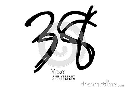 38 year anniversary celebration black color logotype vector, 38 number design, 38th Birthday invitation, anniversary logo template Vector Illustration
