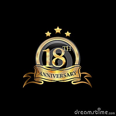 18 year anniversary celebration. Anniversary classic elegance golden color isolated on black background, vector design for Vector Illustration