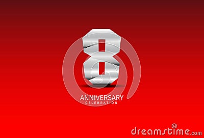 8 Year Anniversary Celebration Logo silver vector, 8 Number Design, 8th Birthday Logo, Logotype Number, Vector Anniversary For Vector Illustration