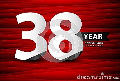 38 Year Anniversary Celebration Logo Vector On Red Background, 38 Number Design, 38th Birthday Logo, Logotype Number, Vector Vector Illustration