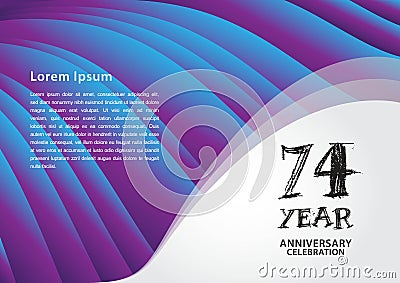 74 year anniversary celebration logotype on purple background for poster, banner, leaflet, flyer, brochure, invitations or Vector Illustration