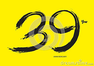 39 year anniversary celebration logotype on yellow background, 39 number design, 39th Birthday invitation, anniversary logo Vector Illustration