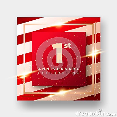1 Year Anniversary Celebration Vector Card. 1st Anniversary Luxury Background. Elegant Layout for Greeting Card, Party Invitation Stock Photo
