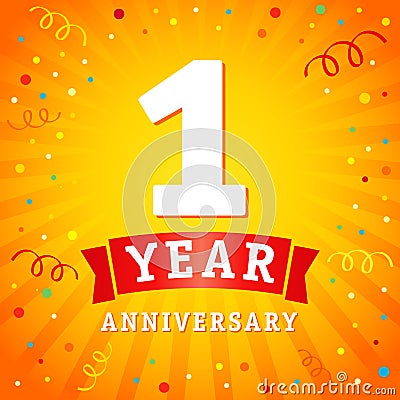 1 year anniversary logo celebration card Vector Illustration