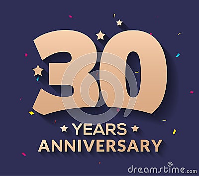 30 year anniversary logo number. Gold vector 30th corporate anniversary Vector Illustration