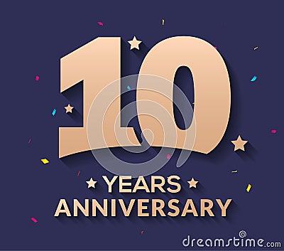 10 year anniversary logo number. Gold vector 10th corporate anniversary Vector Illustration