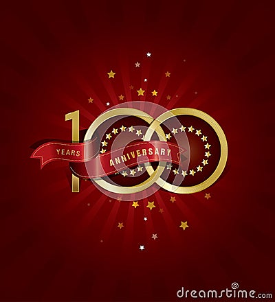 100 year Anniversary Tamplate with Red Ribbon on Abstract Background Vector Illustration