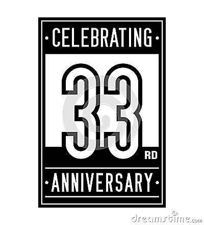 33 years celebrating anniversary design template. 33rd logo. Vector and illustration. Vector Illustration