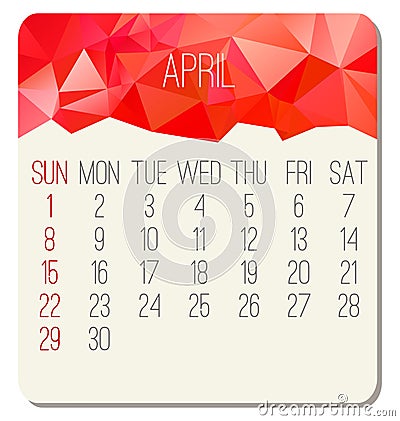 Year 2018 April calendar Vector Illustration