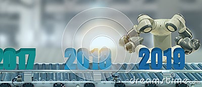 2019 year artificial intelligence or ai futuristic concept, assistant robot try to put number of new year coming 2019 on operatio Stock Photo