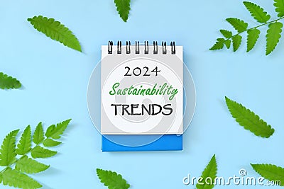 Year 2024 business sustainability trends concept. Beautiful flat lay composition in blue background. Stock Photo