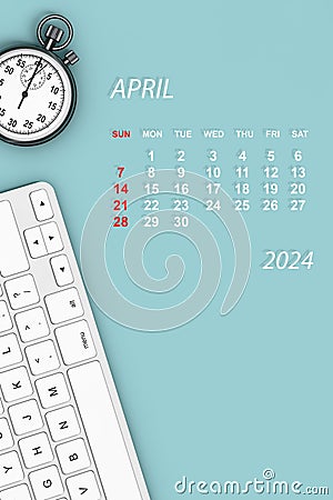 2024 year calendar. April calendar. 3d Rendering Stock Photo