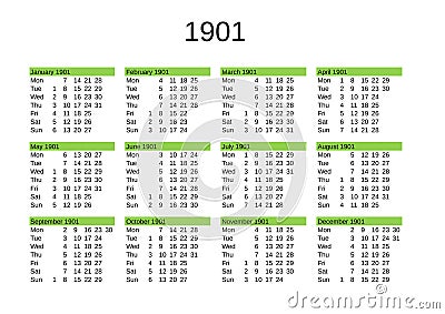 year 1901 calendar in English Stock Photo