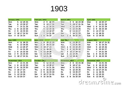 year 1903 calendar in English Stock Photo