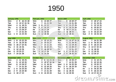 year 1950 calendar in English Stock Photo