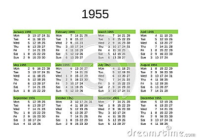 year 1955 calendar in English Stock Photo