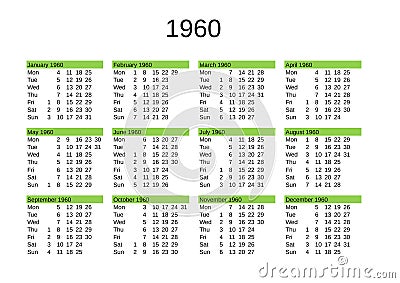 year 1960 calendar in English Stock Photo