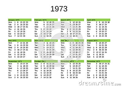 year 1973 calendar in English Stock Photo