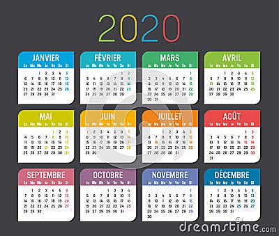 Year 2020 calendar in French Stock Photo